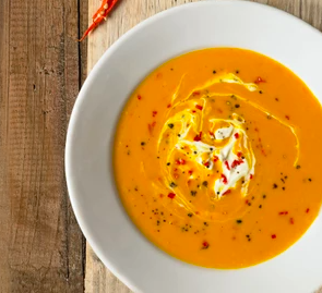  Butternut squash soup with chilli & cr&egrave;me fra&icirc;che
